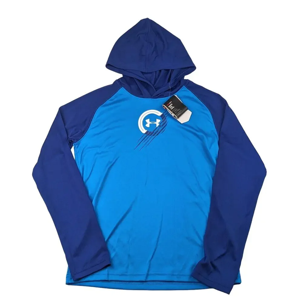 Under Armour Blue Hooded LS Athletic Shirt - Youth Large